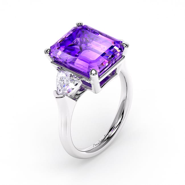 18 KT white gold Amethyst and Lab grown diamonds Trilogy La Grande Bellezza ring
