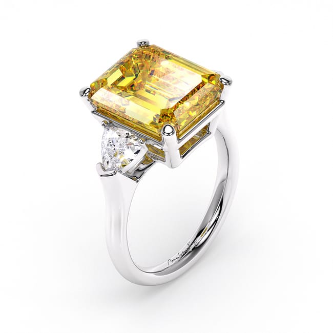 Inel din aur alb cu Diamant fancy yellow si Diamante de laborator, Trilogy La Grande Bellezza