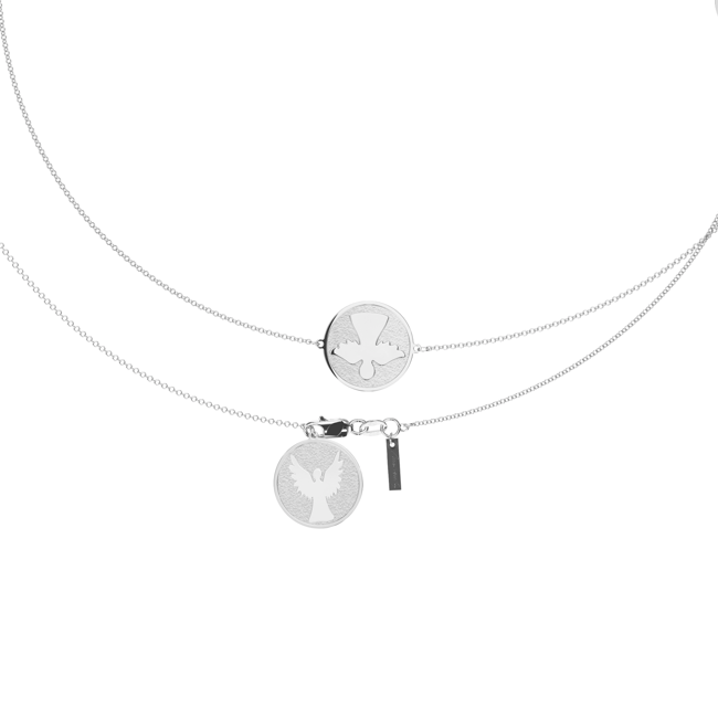 Lantisor cu 8 Arhangheli, din aur alb 14 KT