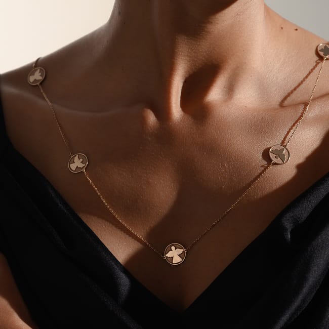 14 KT yellow gold 8 Archangels chain necklace