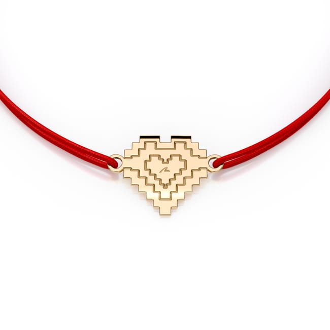 Martisor bratara pe snur Inima traditionala, din aur galben 14 KT