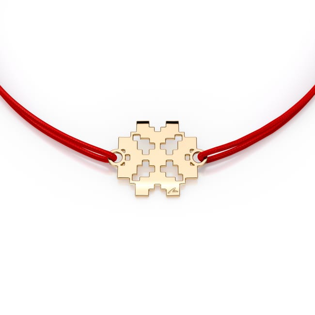 Martisor bratara pe snur Trifoi Traditional, din aur galben 14 KT