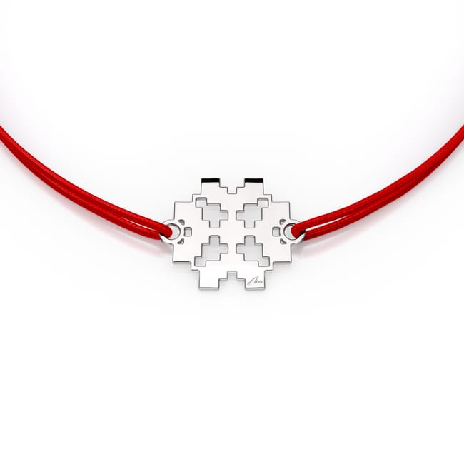 Martisor bratara pe snur Trifoi Traditional, din aur alb 14 KT