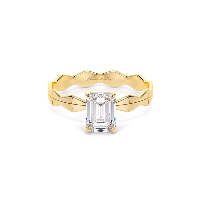 14 KT Yellow Gold Infinity Engagement Ring Emerald Cut 1.00 CT LGD