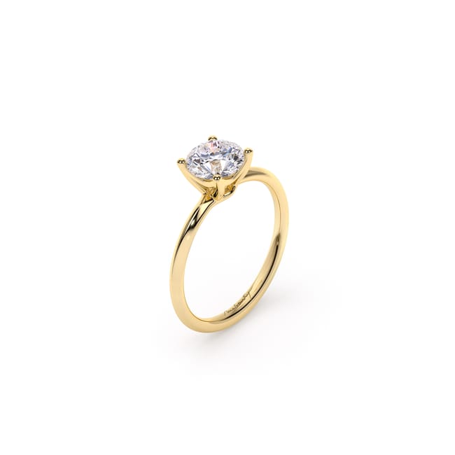 18 KT Yellow Gold Iconic M Engagement Ring Round Cut LGD 1.00 CT