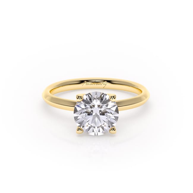 18 KT Yellow Gold Iconic M Engagement Ring Round Cut LGD 2.00 CT