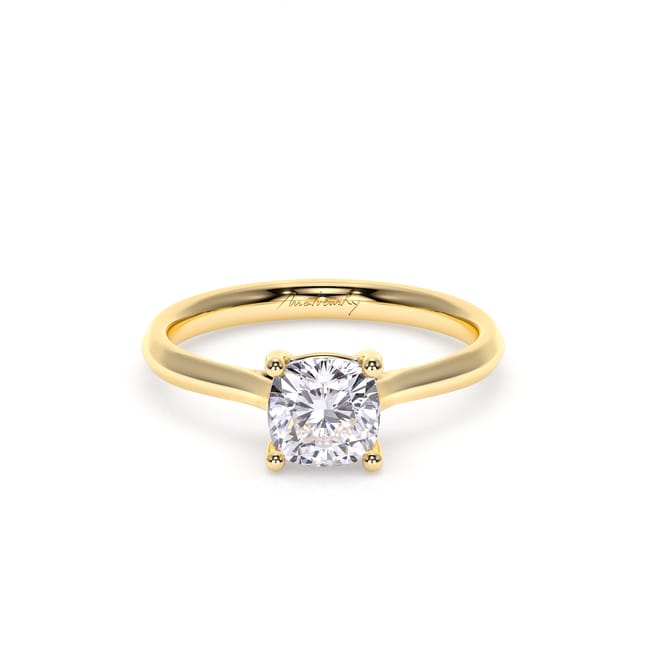 18 KT Yellow Gold Classic Engagement Ring Cushion Cut LGD 1.00 CT