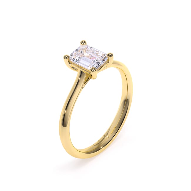 18 KT Yellow Gold Classic Engagement Ring Emerald Cut LGD 1.00 CT