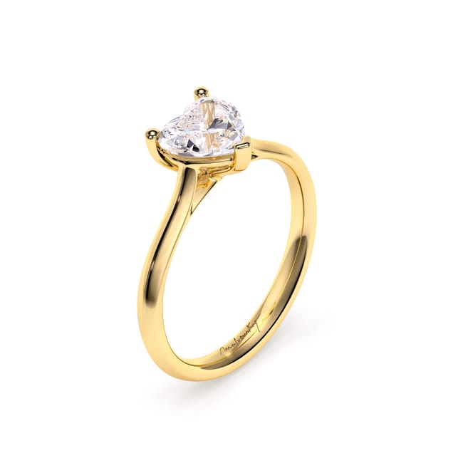 18 KT Yellow Gold Classic Engagement Ring Heart Cut LGD 1.00 CT