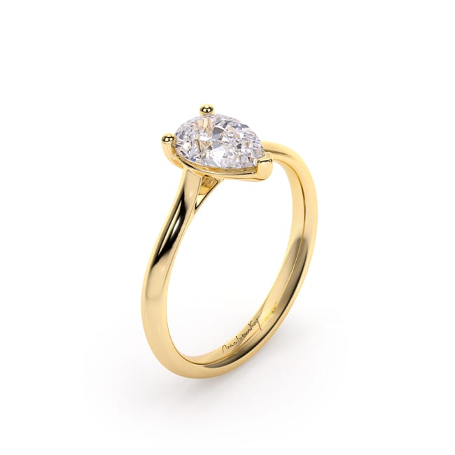 18 KT Yellow Gold Classic Engagement Ring Pear Cut LGD 1.00 CT