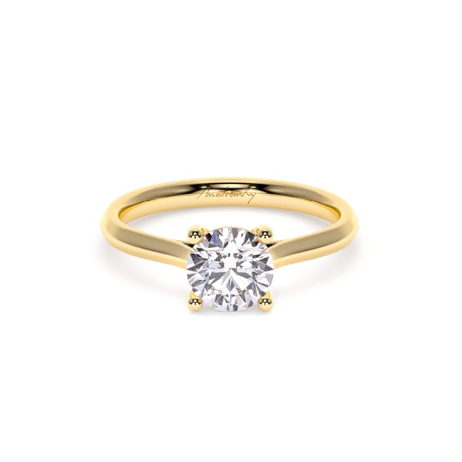 18 KT Yellow Gold Classic Engagement Ring Round Cut LGD 1.00 CT
