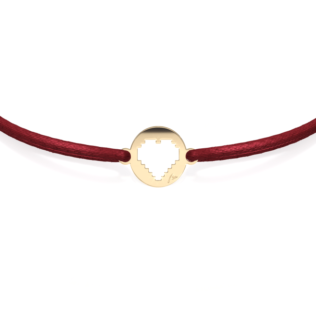 14 KT yellow gold Traditional Heart in Little Coin bracelet on string