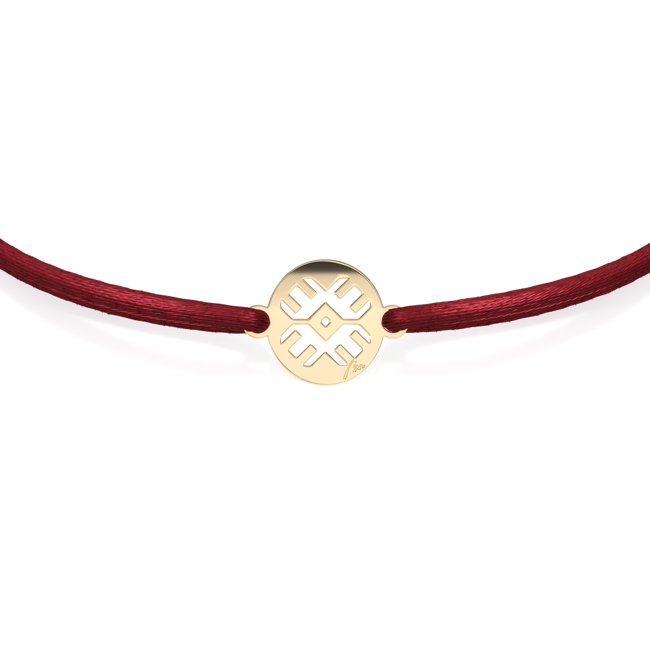 14 KT yellow gold Traditional Eye in Little Coin bracelet on string