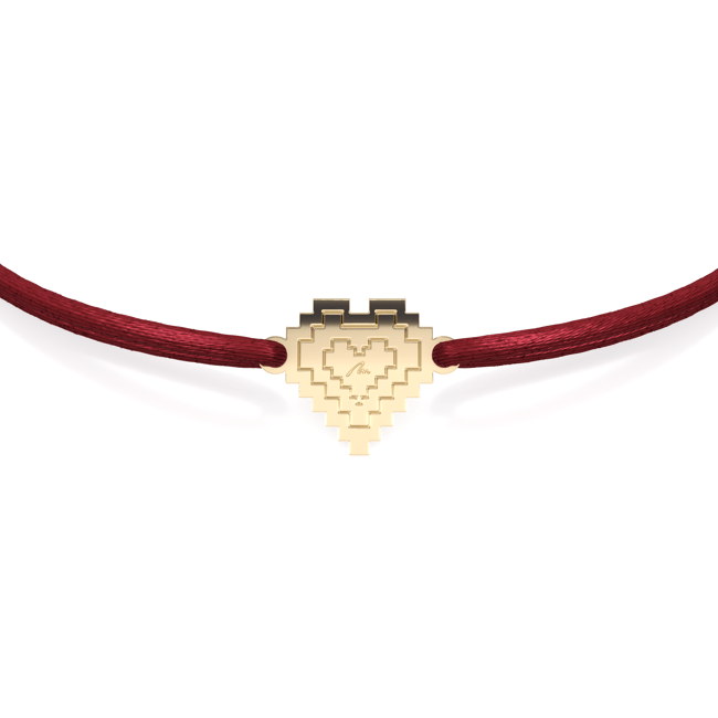 14 KT yellow gold Traditional Heart bracelet on string