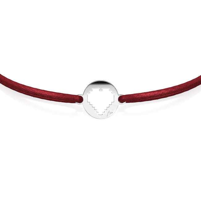 14 KT white gold Traditional Heart in Little Coin bracelet on string