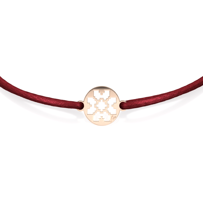 Bratara pe snur Trifoi Traditional in Banut, din aur roz 14 KT