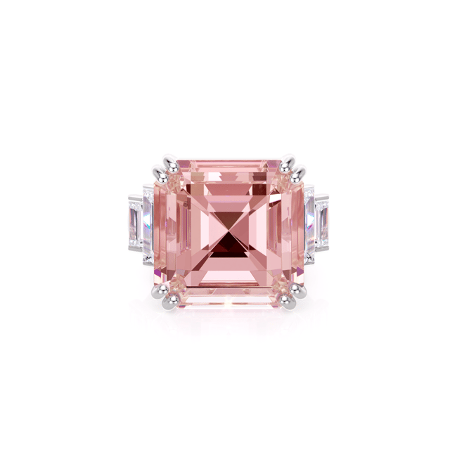 Inel din platina cu morganit si diamante de laborator, Trilogy The Grand Morganite