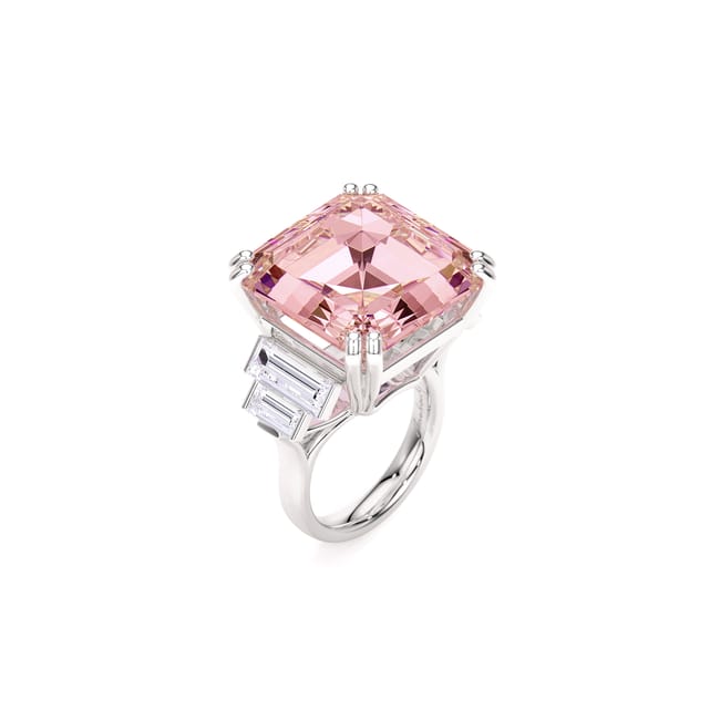 Inel din platina cu morganit si diamante de laborator, Trilogy The Grand Morganite