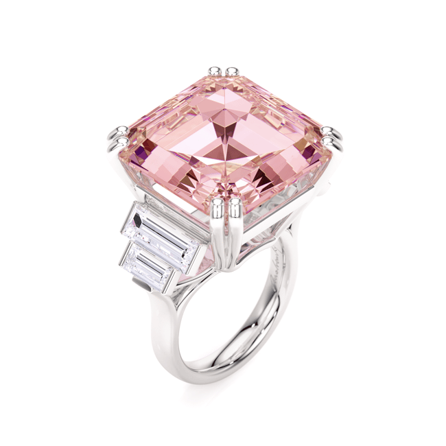 Inel din platina cu morganit si diamante de laborator, Trilogy The Grand Morganite