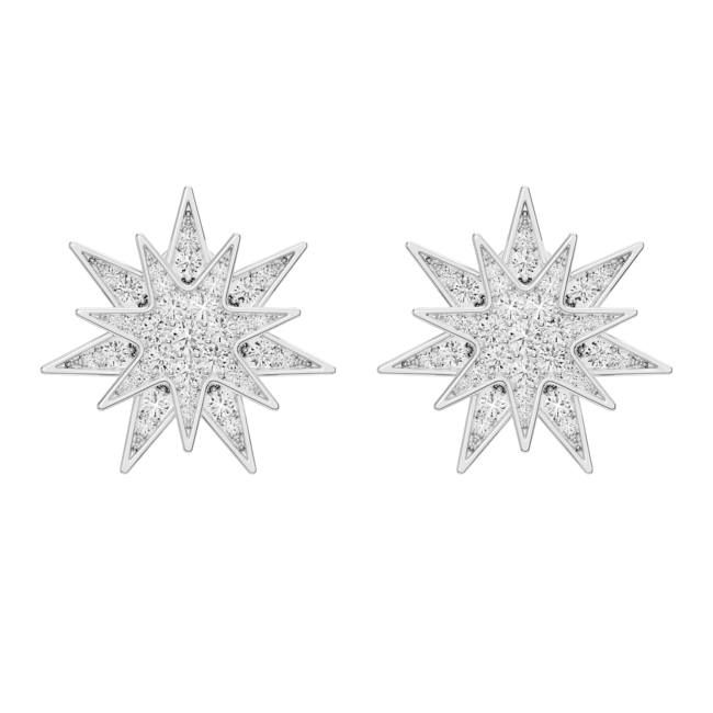 Cercei Venus pavati cu diamante de laborator, din aur alb de 18 KT