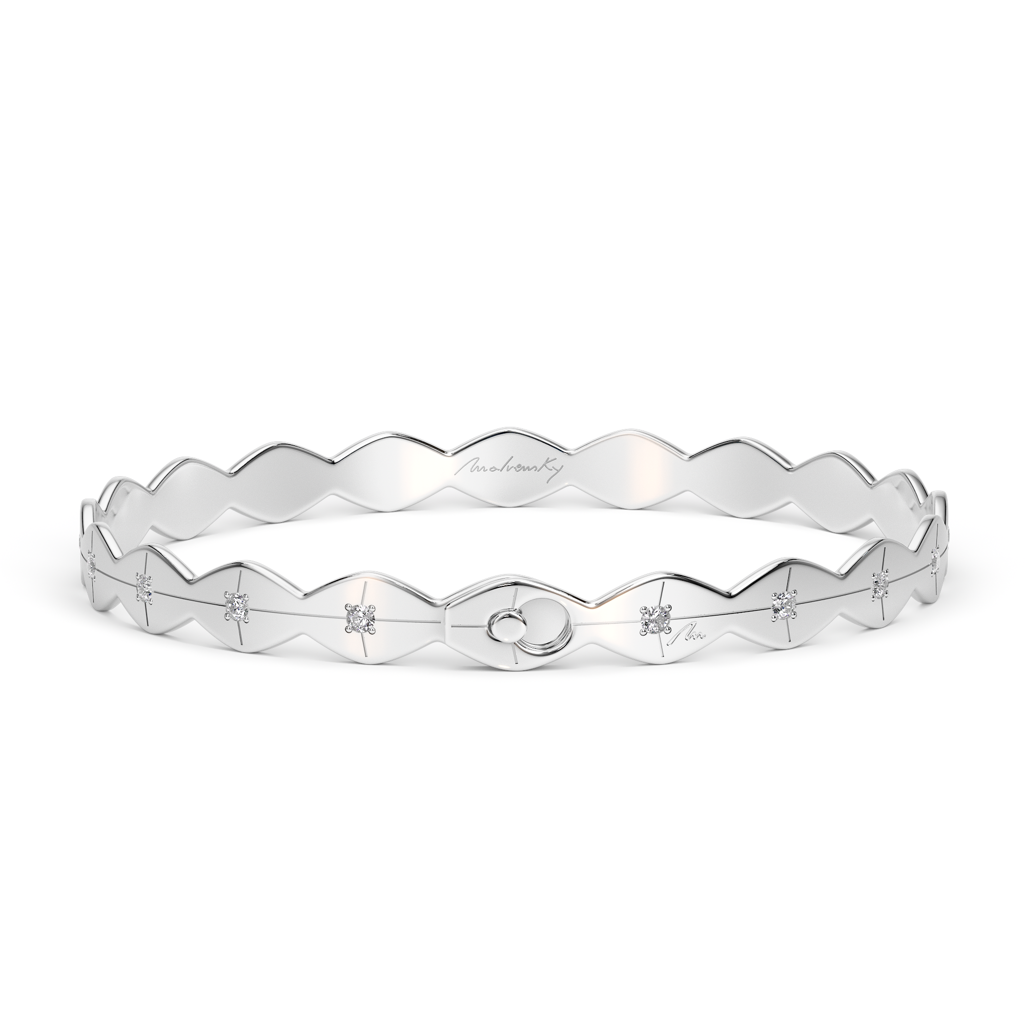 14 K Infinity Bracelet with white diamonds in white gold