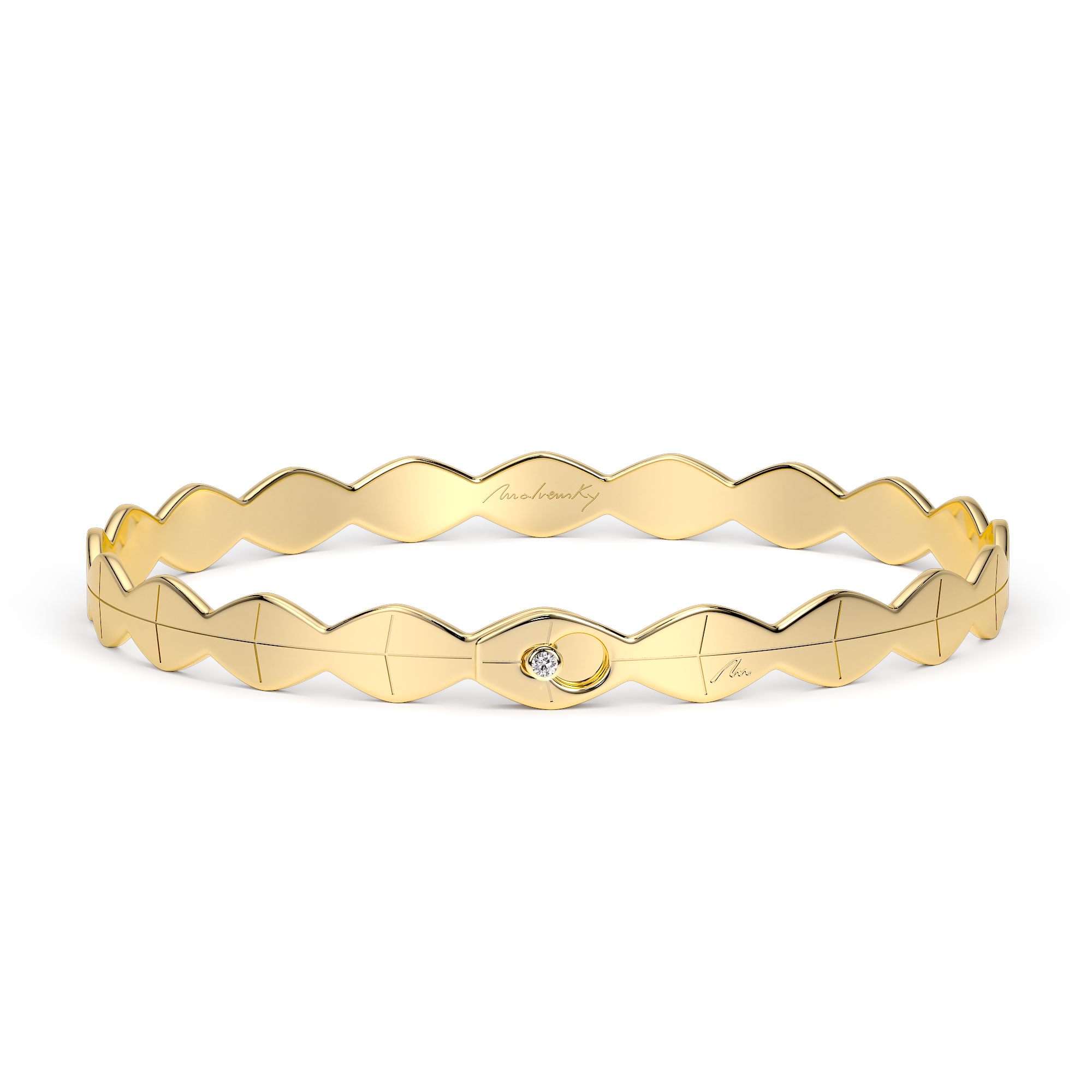 14 k Infinity Bracelet with white diamond in yellow gold