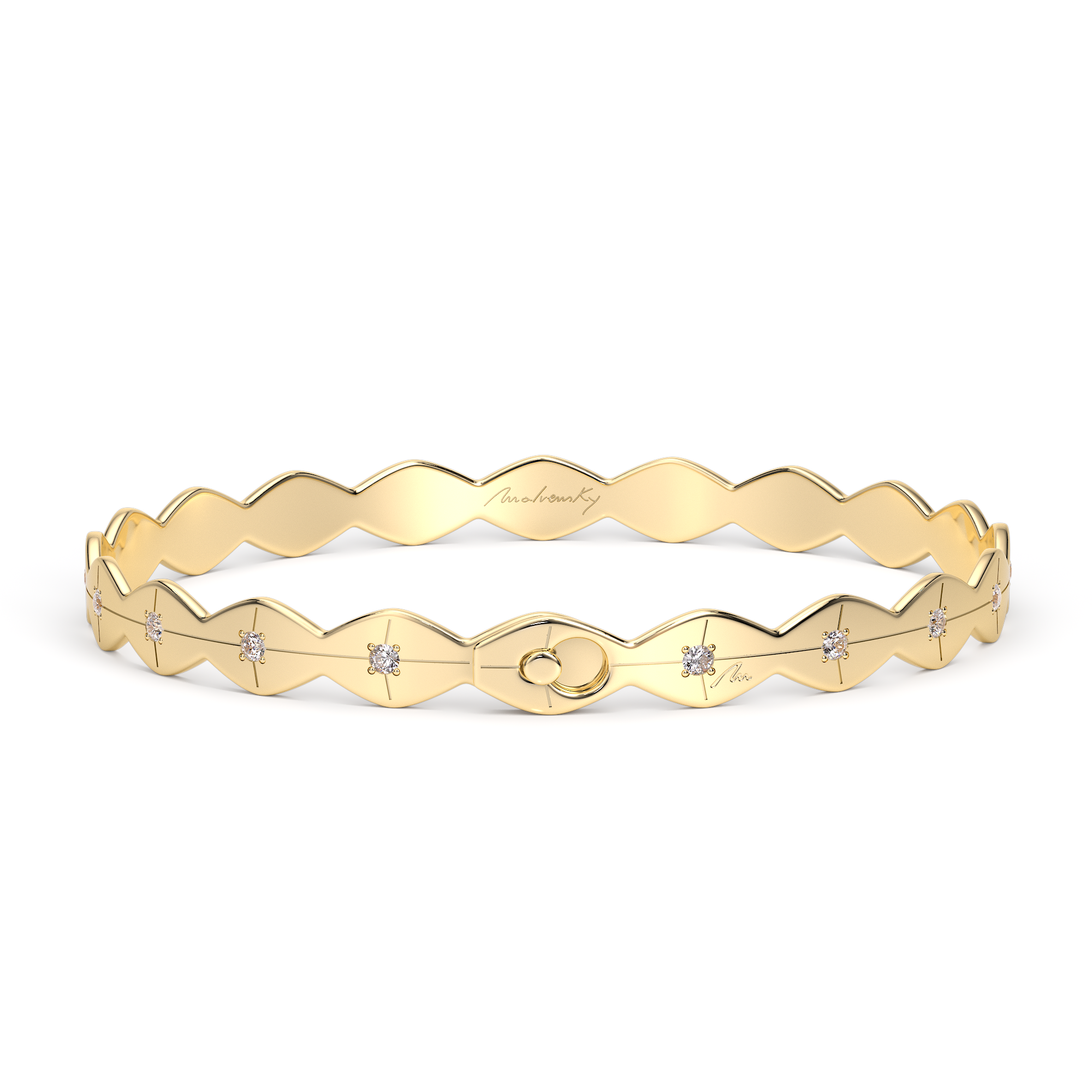 14 K Infinity Bracelet with white diamonds in yellow gold