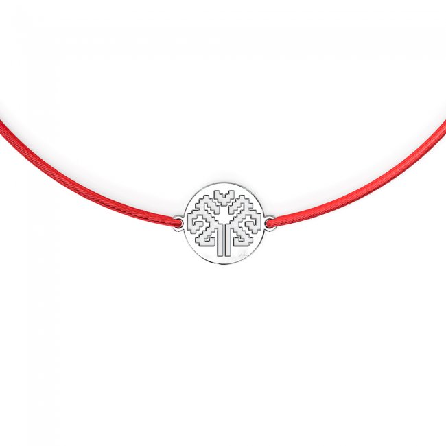 14 k white gold Tree of Life on string bracelet