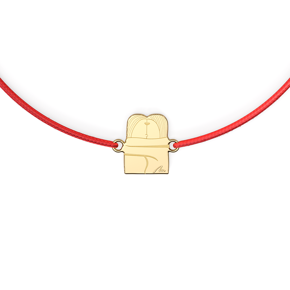 Yellow gold Kiss Symbol on string bracelet