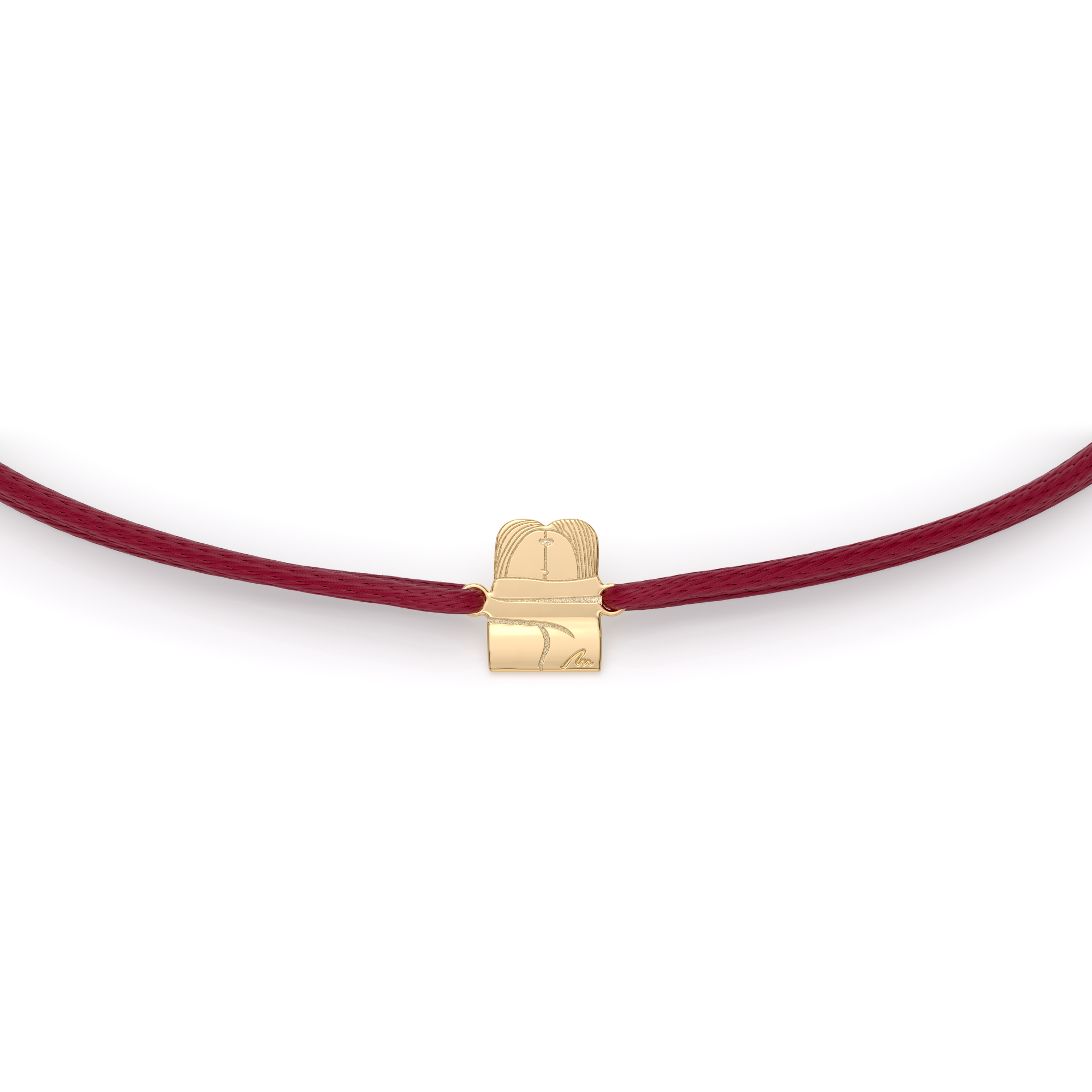 14 KT yellow gold The Kiss symbol bracelet on string