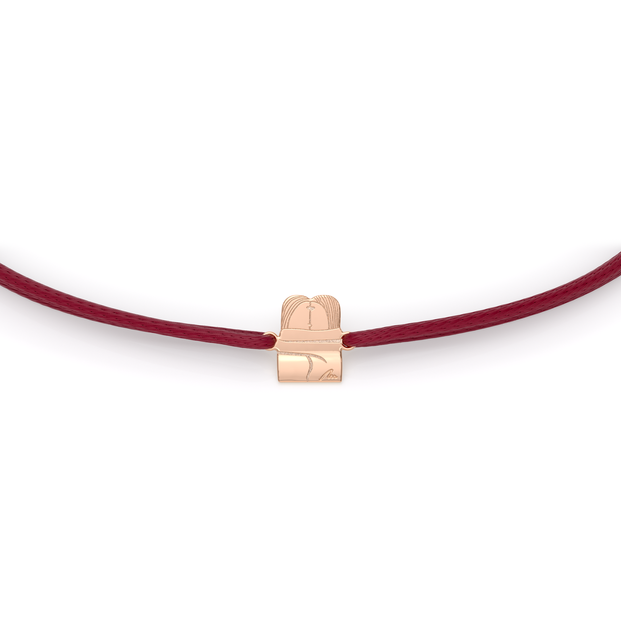 14 KT rose gold The Kiss symbol on string bracelet