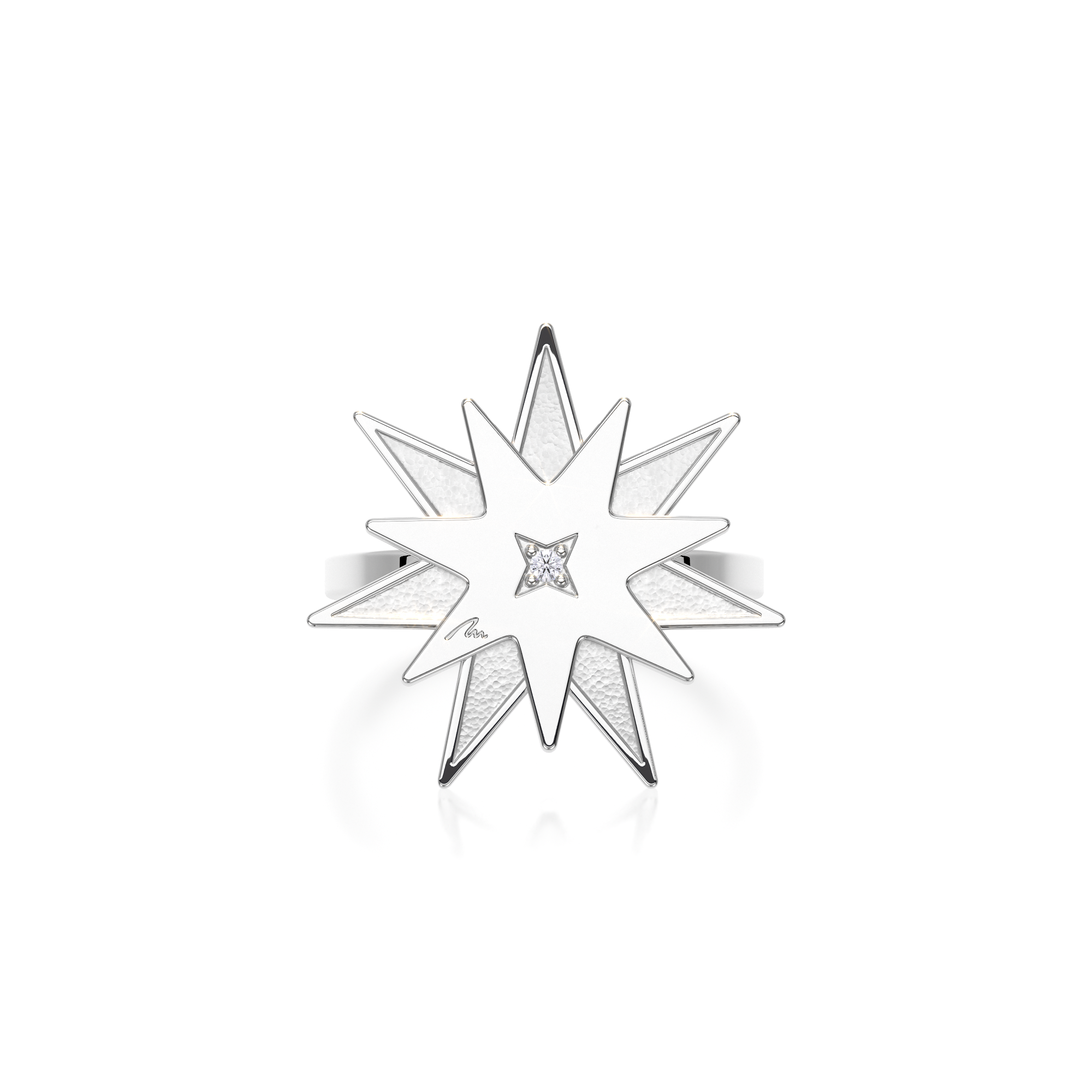 Inel Luceafar, cu diamant alb, din aur alb 14 KT
