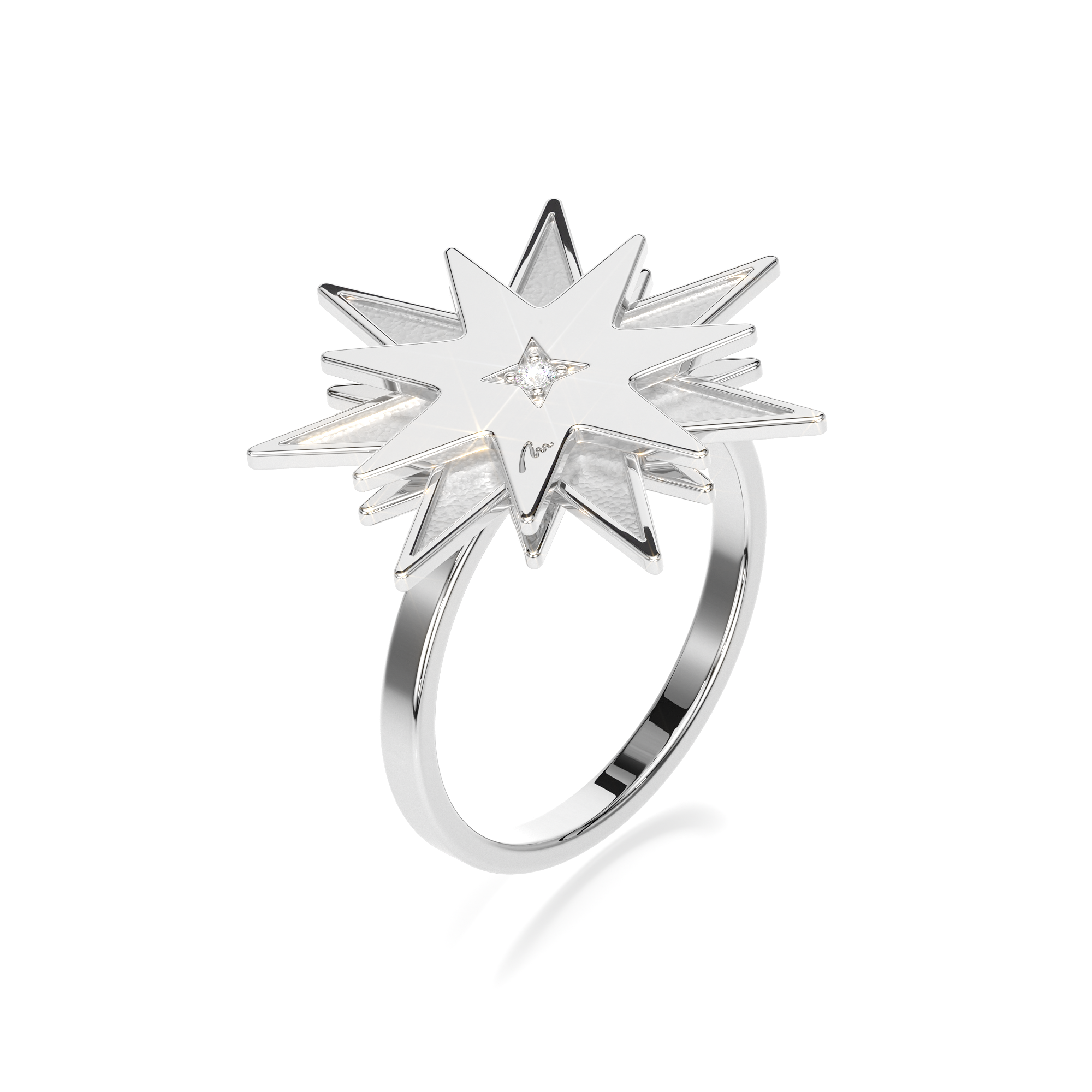 14 KT white gold Luceafar ring with white diamond