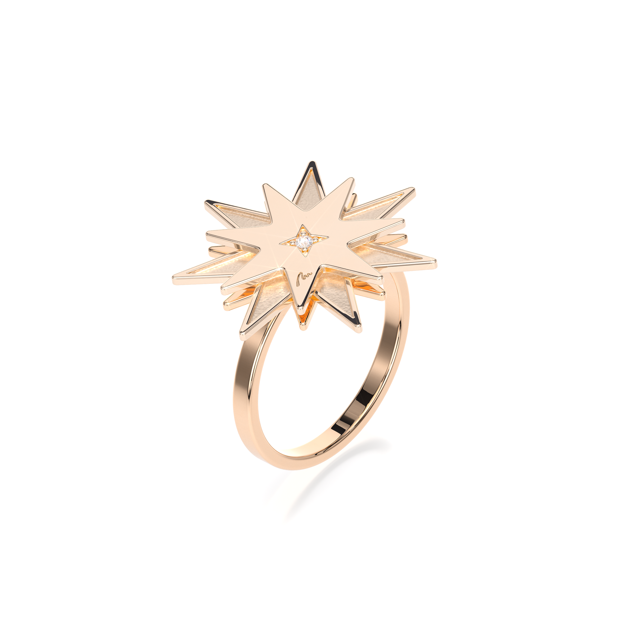 14 KT rose gold Luceafar ring with white diamond