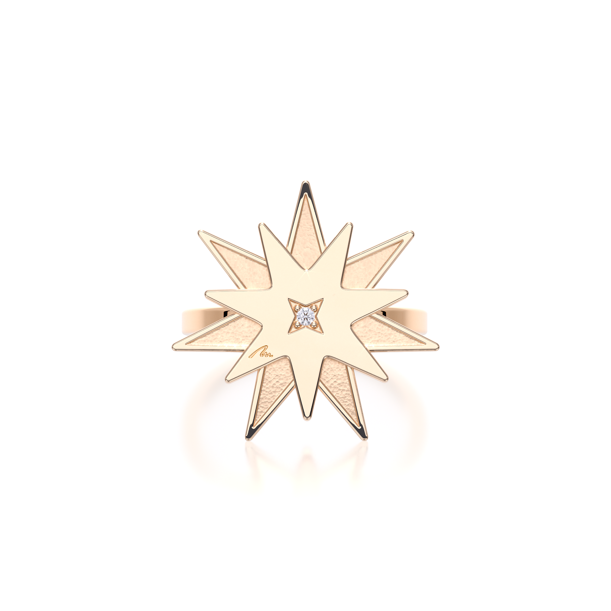 Inel Luceafar, cu diamant alb, din aur roz 14 KT