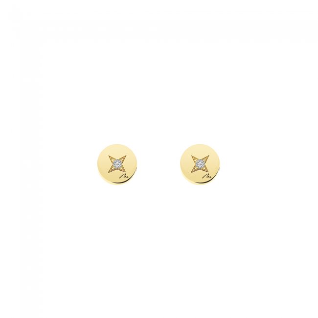 Yellow gold diamond 7 mm coin stem earrings