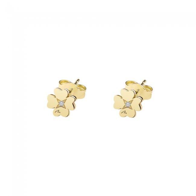 Yellow gold white diamonds Classic Clover stem earrings