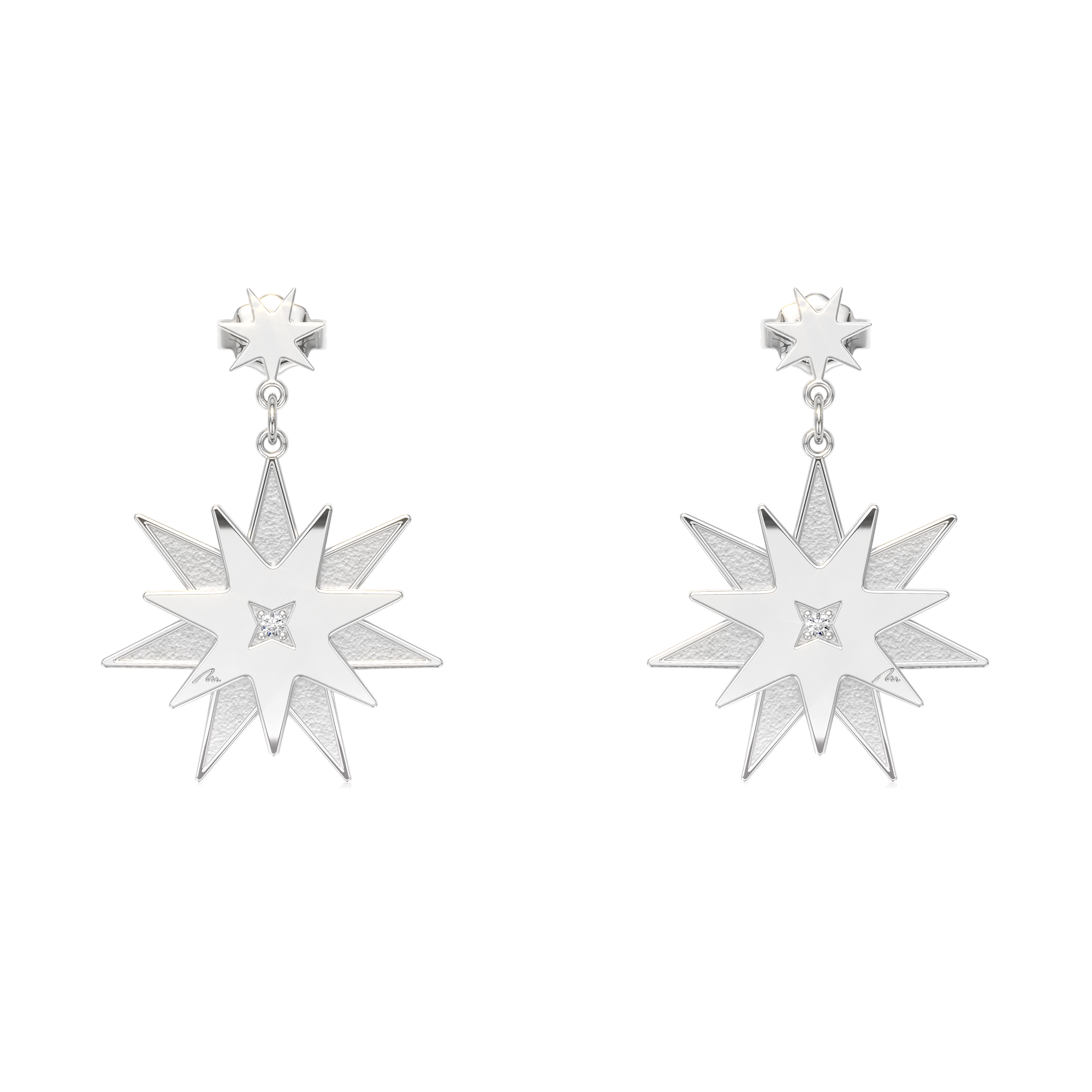 14 KT white gold Luceafar with white and black diamonds earrings