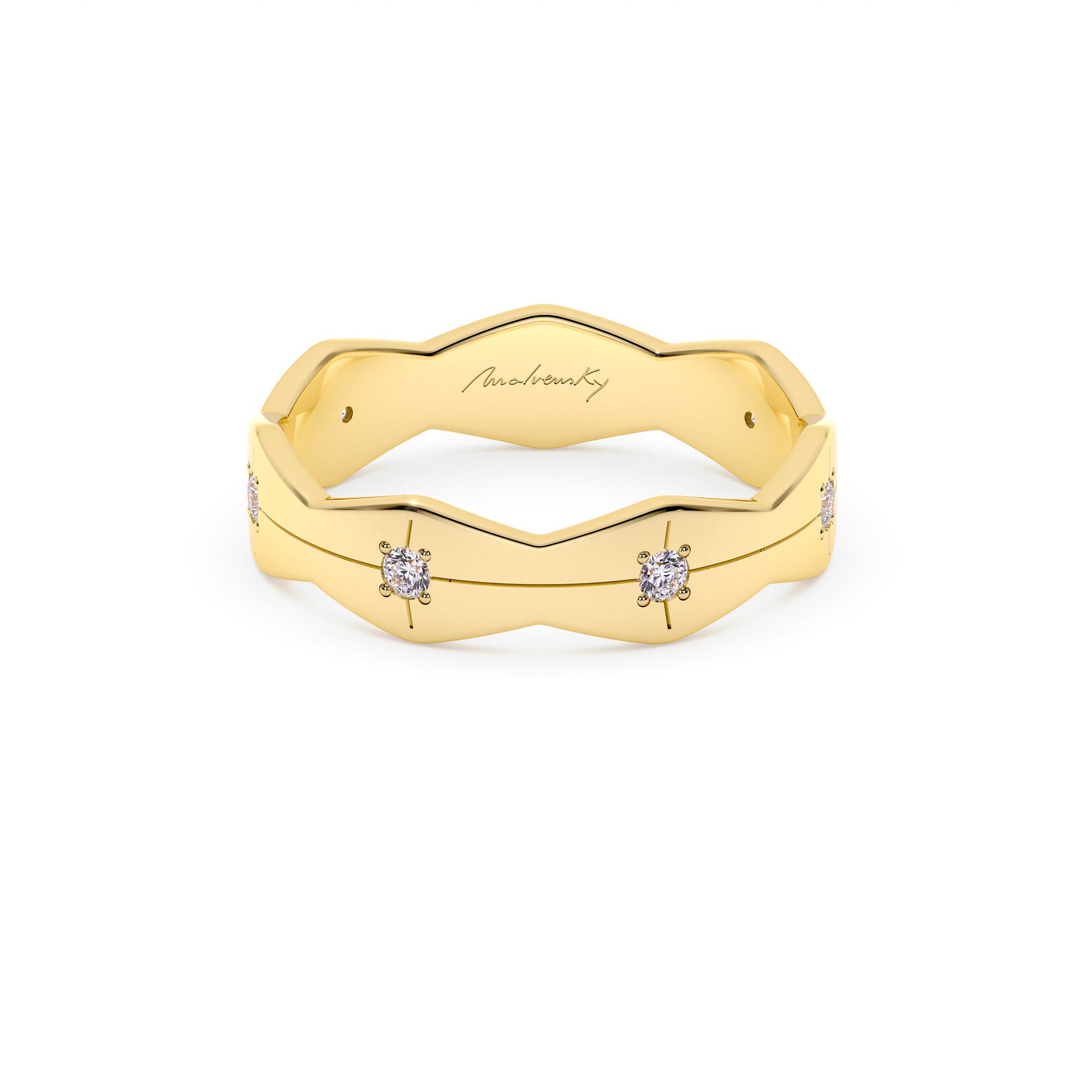 14 k yellow gold white diamonds Infinity wide wedding ring