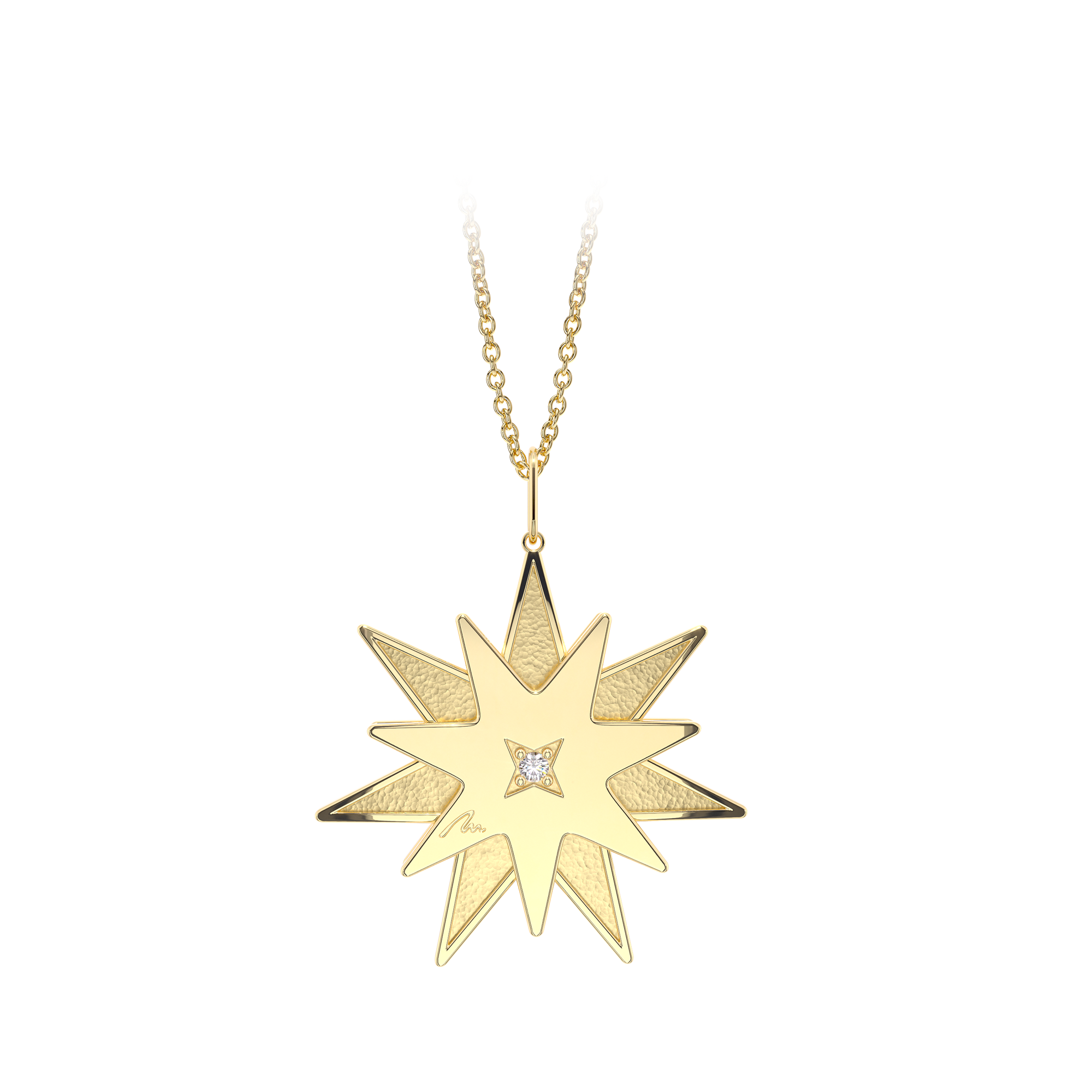 Pandantiv Luceafar, cu diamant alb si negru, din aur galben 14 KT