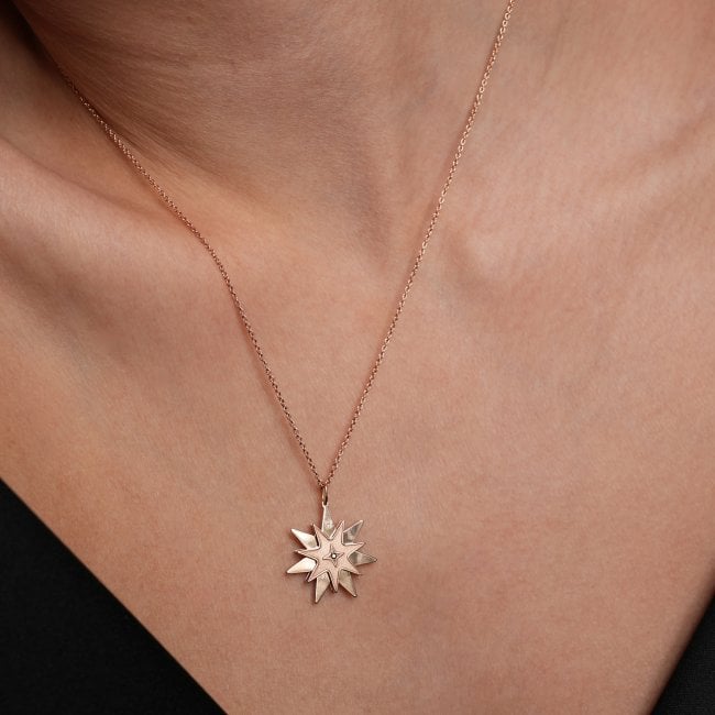 14 KT rose gold Luceafar white and black diamonds pendant