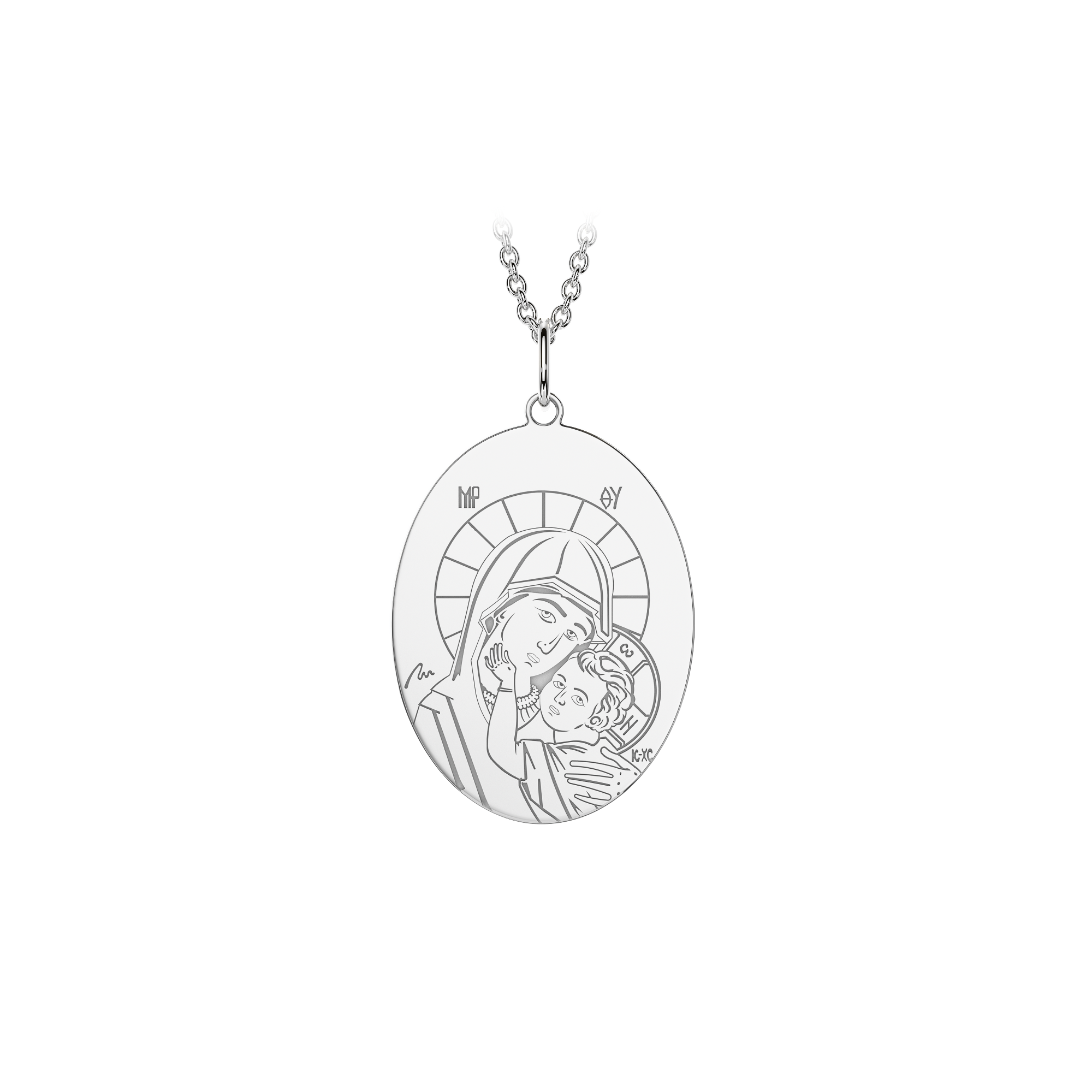 White gold Virgin Mary necklace