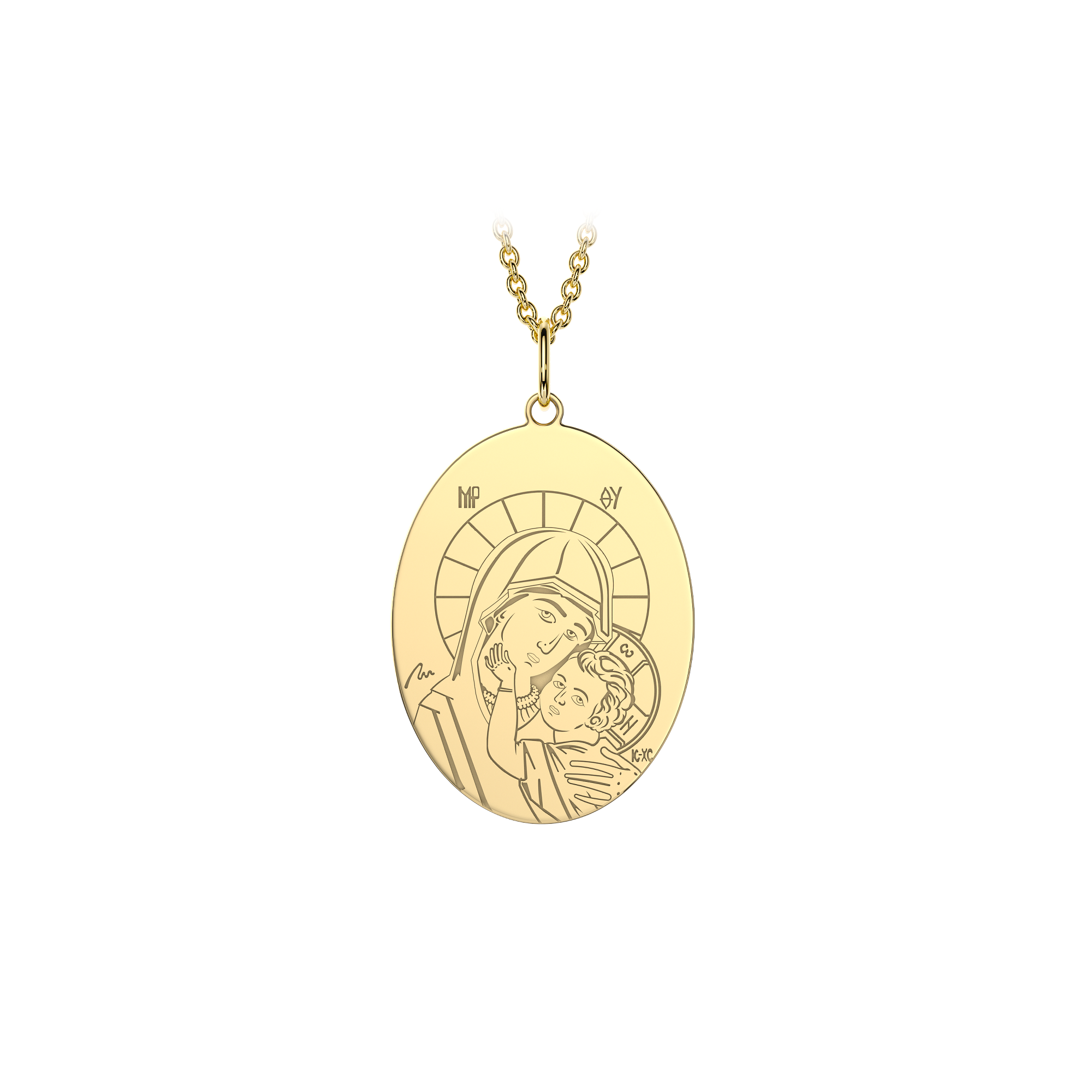 Yellow gold Virgin Mary necklace