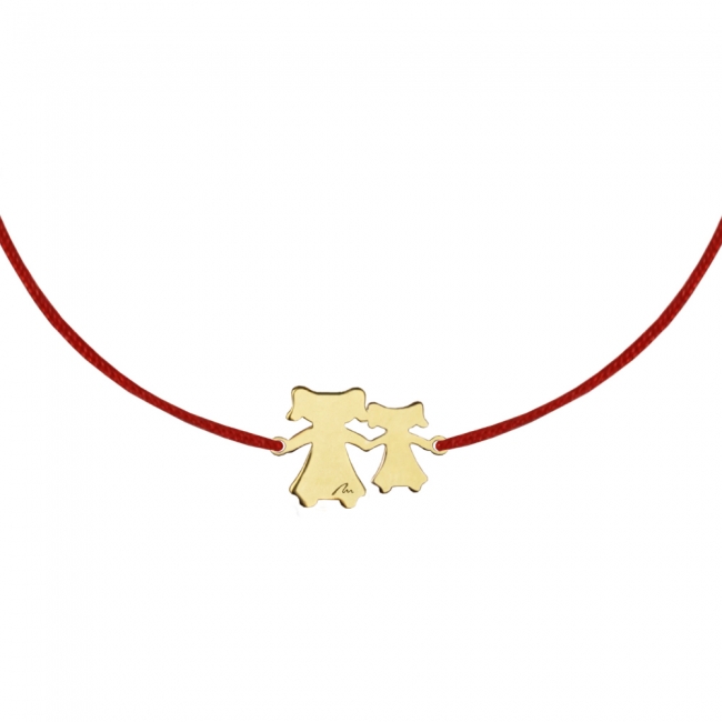 Yellow gold Mother-daughter on string bracelet