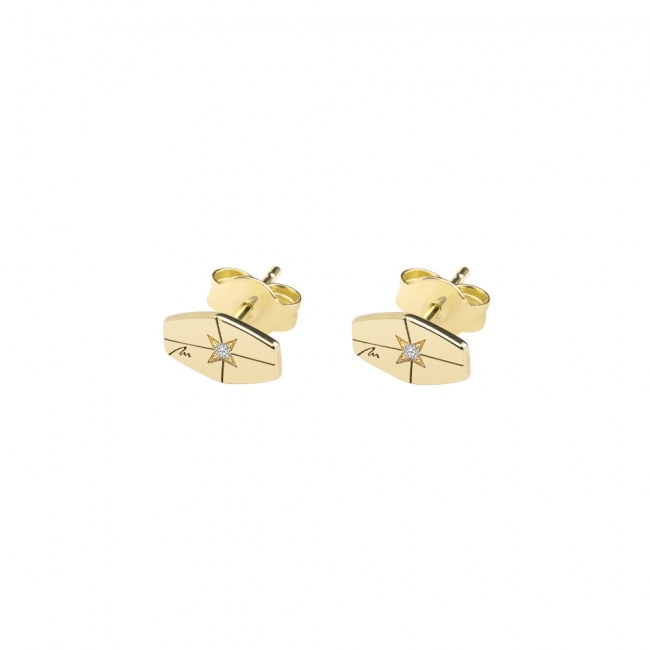 Yellow gold white diamonds Infinity stud earrings