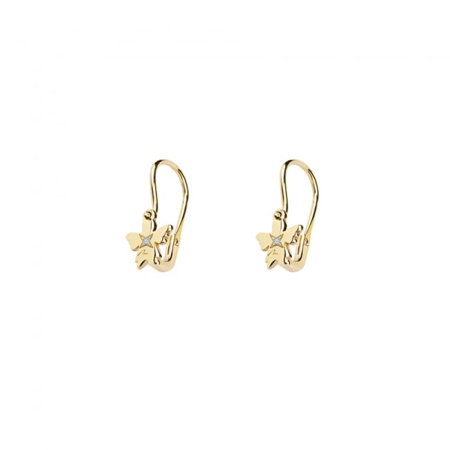 14 k yellow gold white diamonds Baby Angel lever earrings