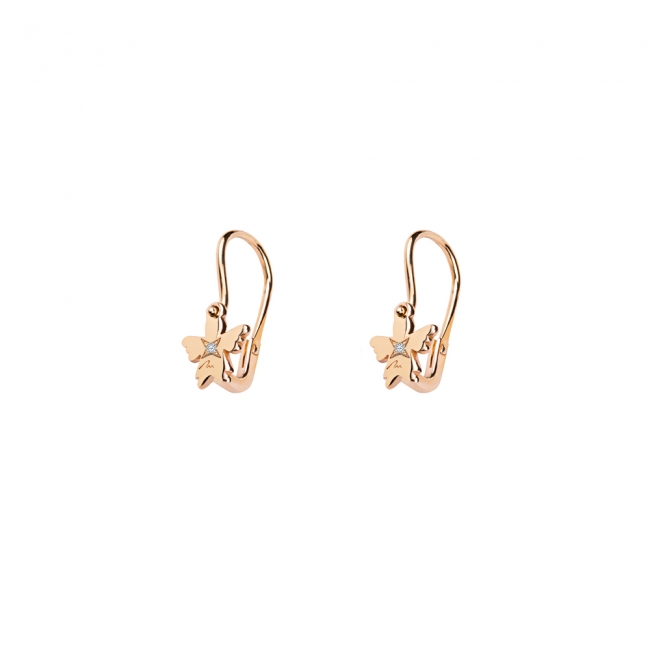 14 k rose gold white diamonds Baby Angel lever earrings