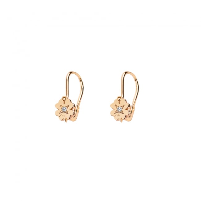 14 k rose gold white diamonds Baby Clover lever earrings