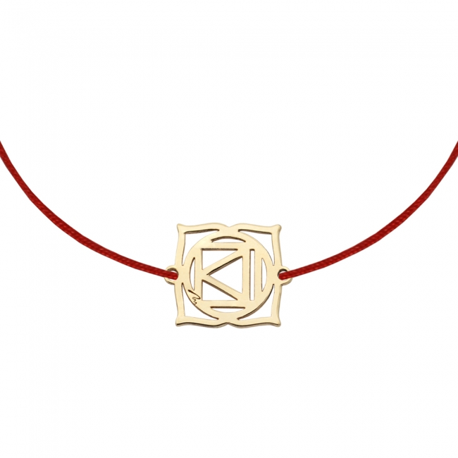 Muladhara Root Chakra pendant string bracelet in yellow gold