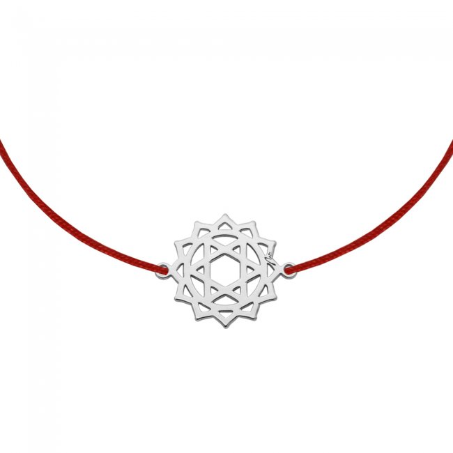 Bratara pe snur Chakra Inimii Anahata, din aur alb 14 KT